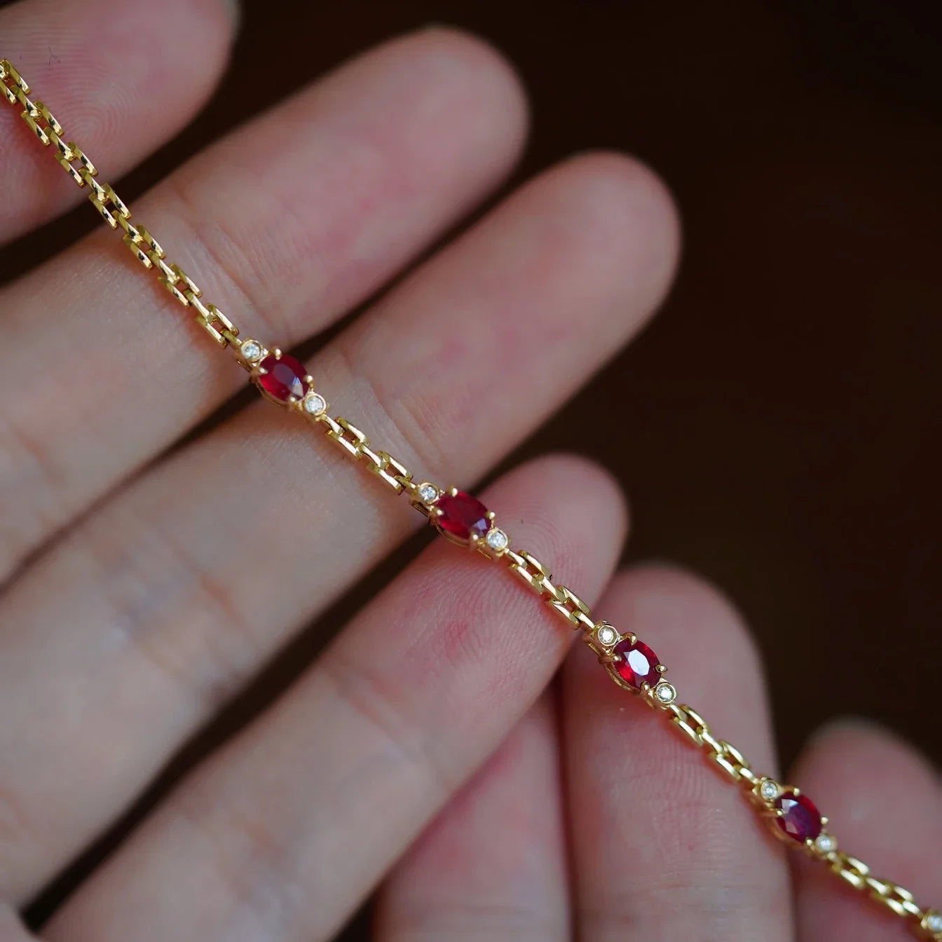 Elegant Ruby Diamond Bracelet - Gold-Tone Charm Jewelry