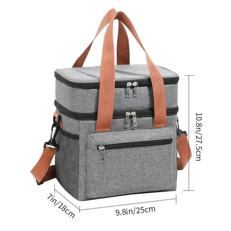 Insulated Lunch Bag - Portable Double-Layer Cooler Tote with Large Capacity and Crossbody Strap for Food Storage, Drinks & Meals - Tulique