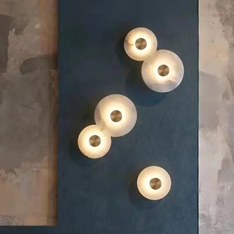 Luxury Marble LED Wall Lamp - Round Copper Sconce
