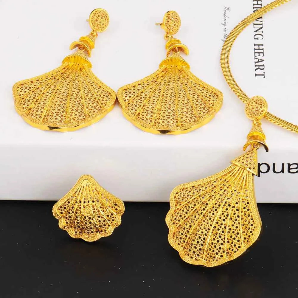 Luxury Gold Plated Necklace Bracelet Ring Set