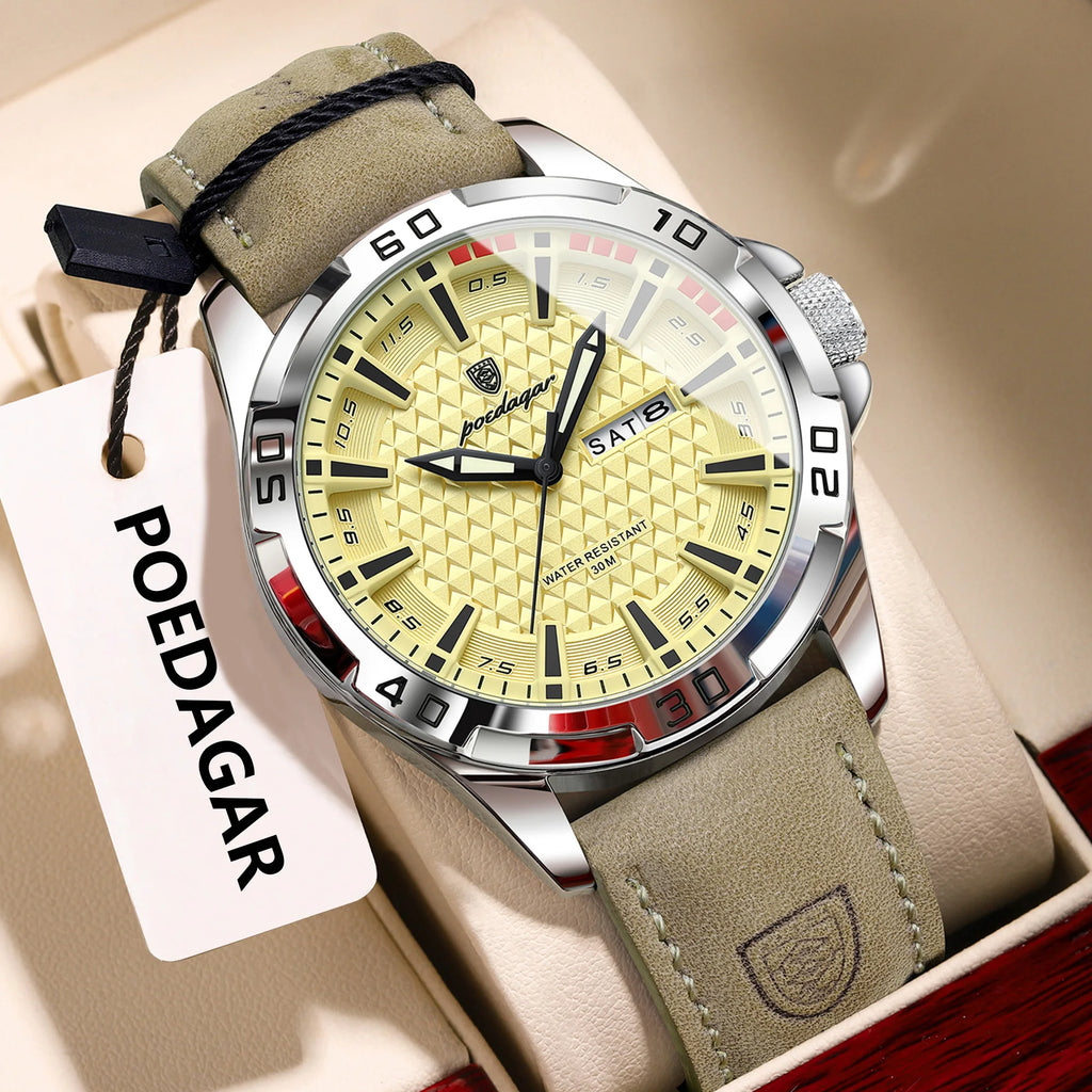 Luxury Men's Quartz Watch - Waterproof Leather Wristwatch