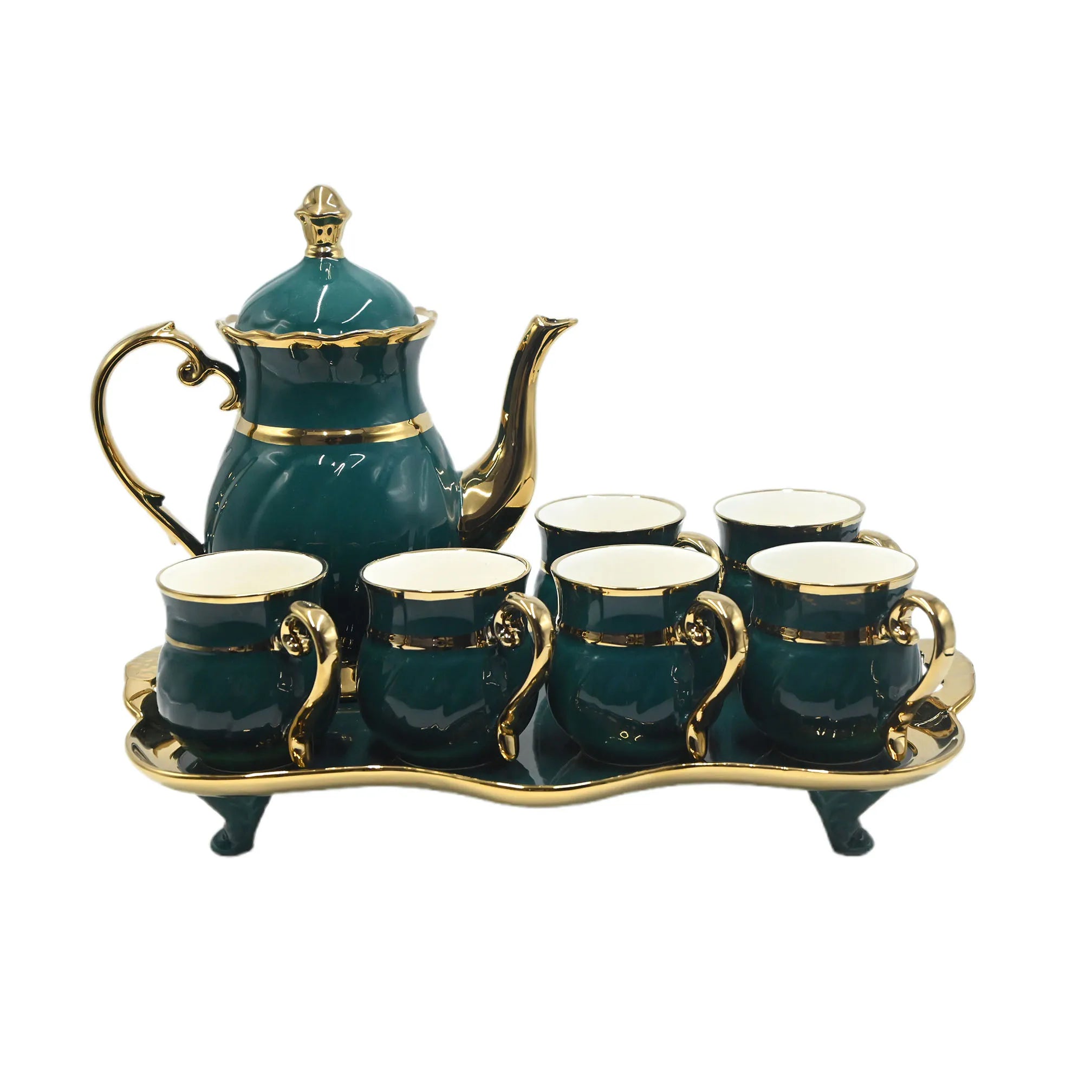 Ceramic dinnerware set - luxury English gold green porcelain with intricate detailing