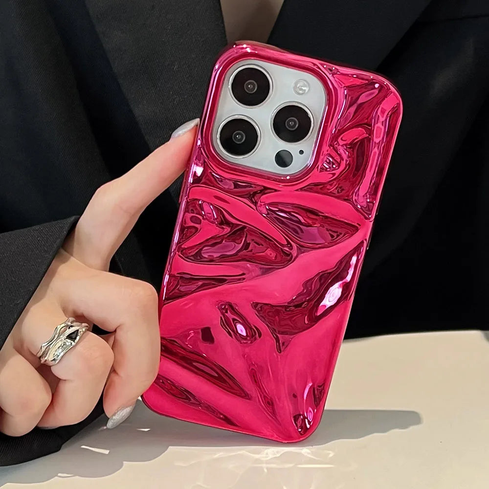 Luxury Electroplate Silvery 3D Wrinkle Phone Case