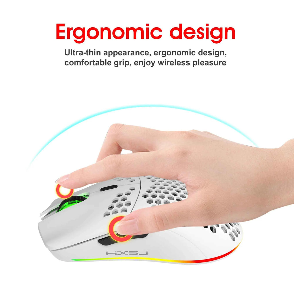 Wireless Mouse 2.4G with Built-in Rechargeable Battery, RGB Lighting, Honeycomb Design, Plug-and-Play USB