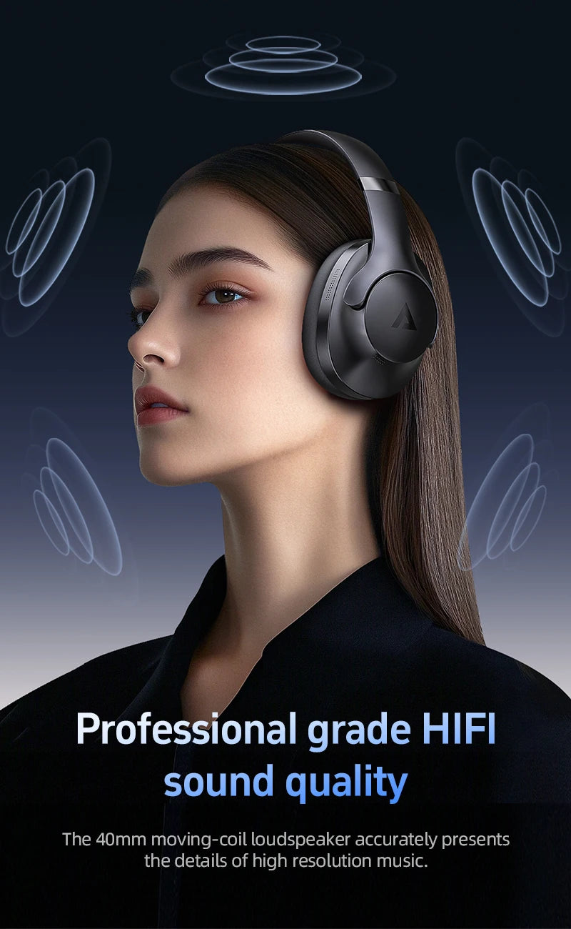 Premium Over-Ear Headphones with Active Noise Cancelling - 40mm HiFi Drivers