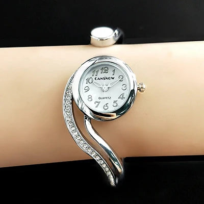 Elegant Ladies Quartz Watch - Rhinestone Stainless Steel