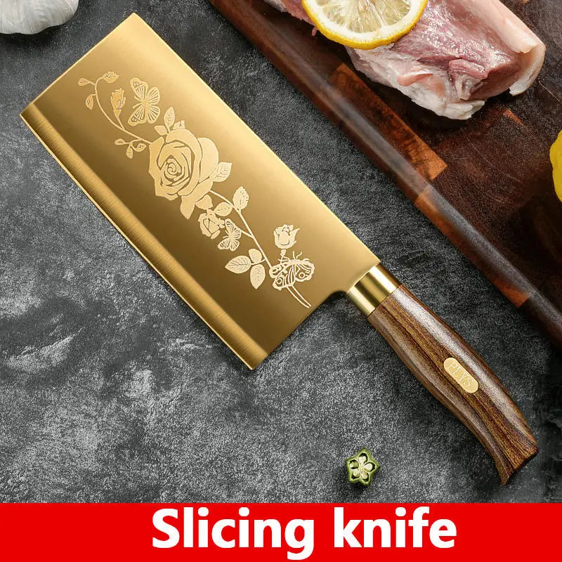 Luxury 4-Piece Chef Knife Set - Golden Rose Pattern Stainless Steel