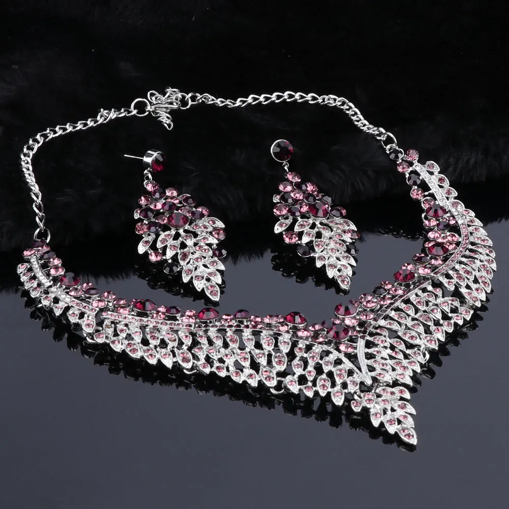 Elegant Crystal Jewelry Set - Rhinestone Necklace & Earrings