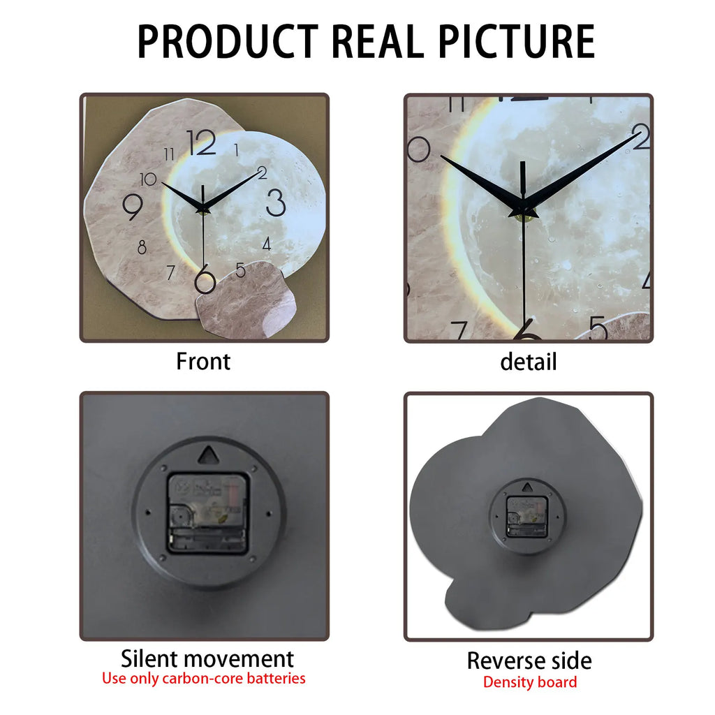 Premium Silent Moon Wall Clock - Modern Wooden Design