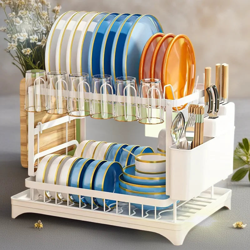 Premium Stainless Steel Dish Rack - Double-Layer & Multi-Functional