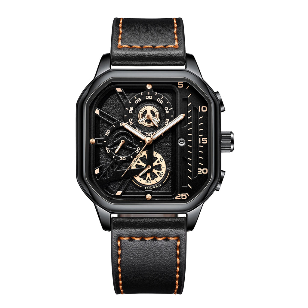 Luxury Men Square Watch - Casual PU Leather Sports Timepiece