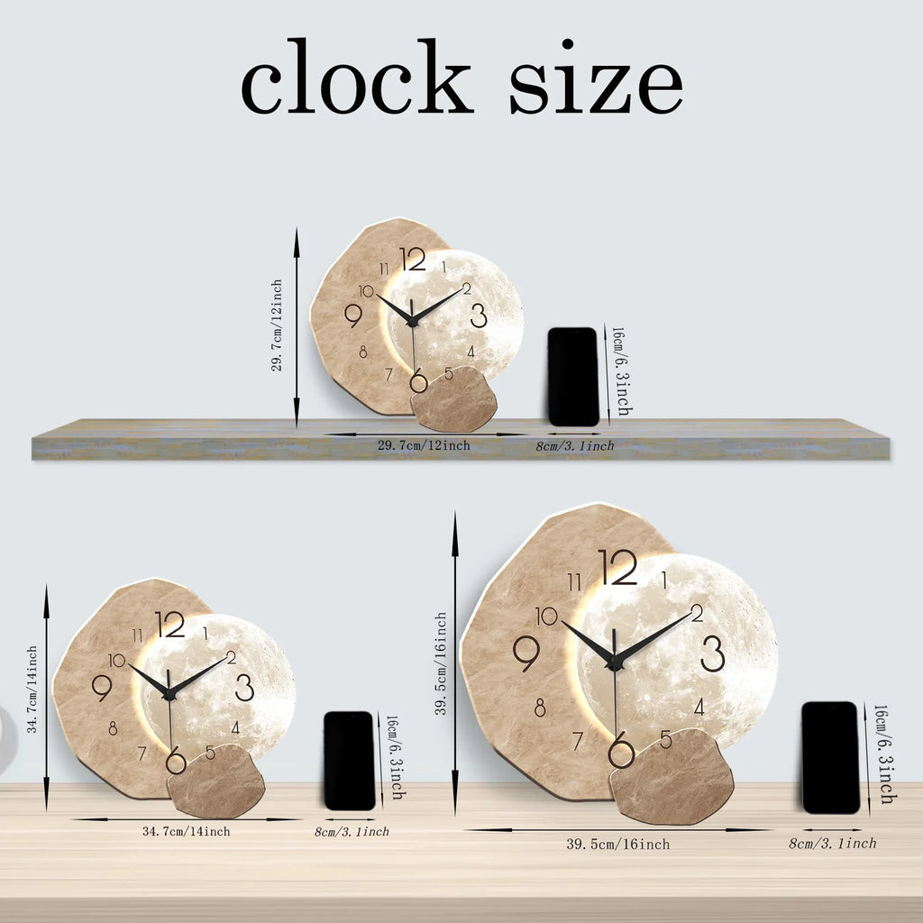 Premium Silent Moon Wall Clock - Modern Wooden Design