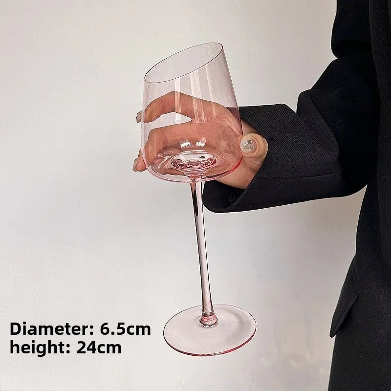 Elegant Pink Vintage Wine Glass - Slanted Mouth Design
