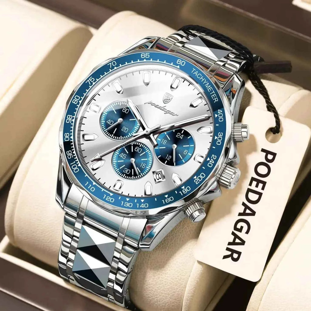 Luxury Men's Quartz Watch - Waterproof Stainless Steel Chronograph