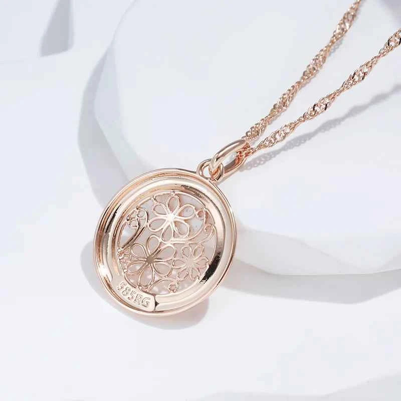 Luxury Rose Gold Boho Flower Necklace - Glossy Metal Pendant