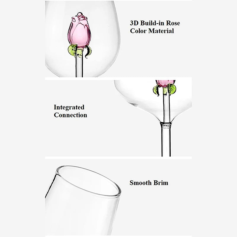 Elegant 3D Rose Wine Glass - Premium Stemware Collection