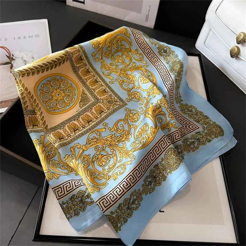 Luxury Silk Scarf - 70x70cm Square Shawl & Headband