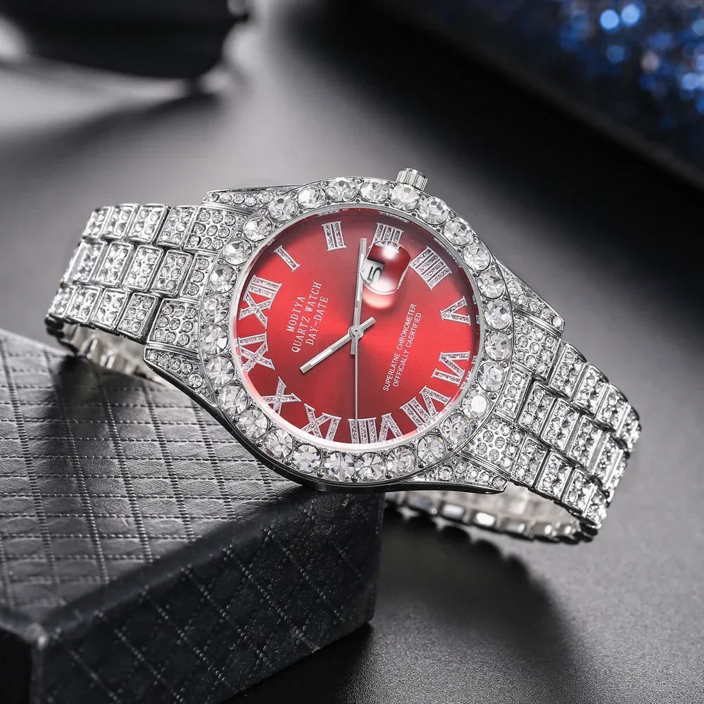 Luxury Gold Quartz Watch - Diamond Rhinestone Calendar