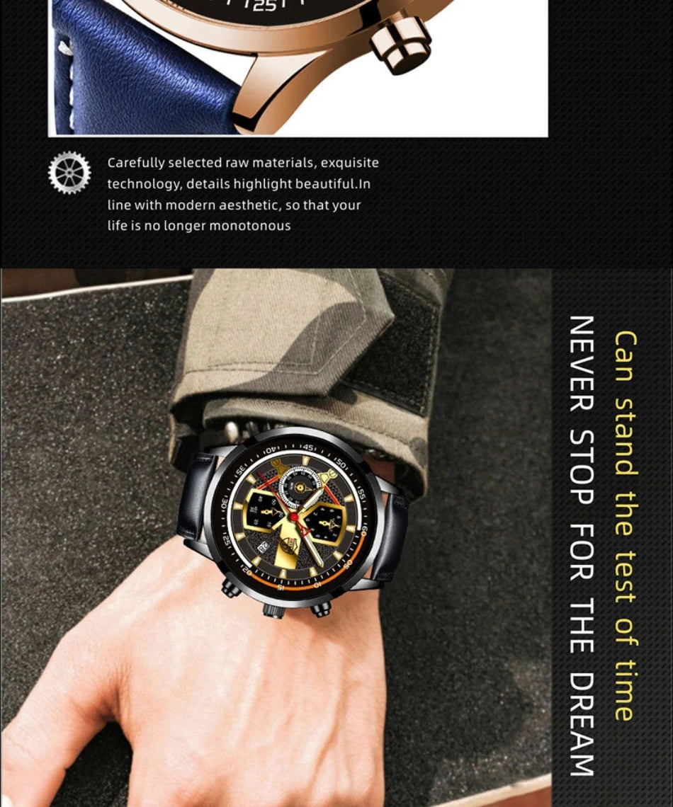 Elegant Men's Calendar Watch - Leather Business Style