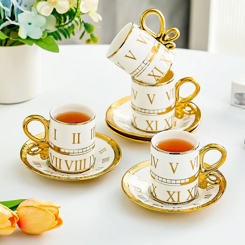 Elegant Luxury Ceramic Coffee Cup Set - Gold Edged Perfection