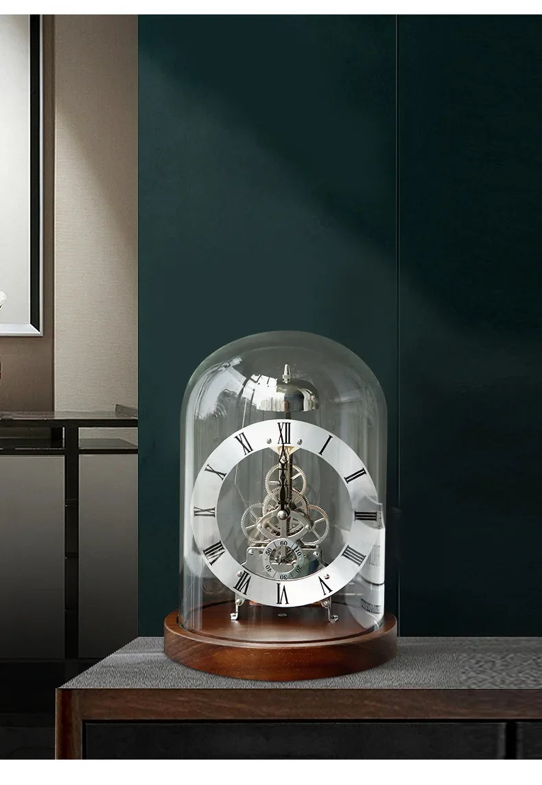 Elegant Luxury Desk Clock - Metal & Wood Tabletop Accent