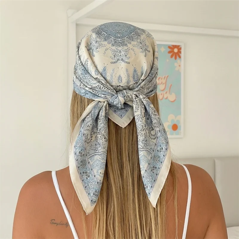 Elegant Silk Square Scarf - Versatile Neck & Hair Accessory