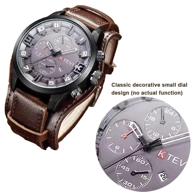 Premium Men's Quartz Watch - Luxury PU Leather Tactical Wristwatch