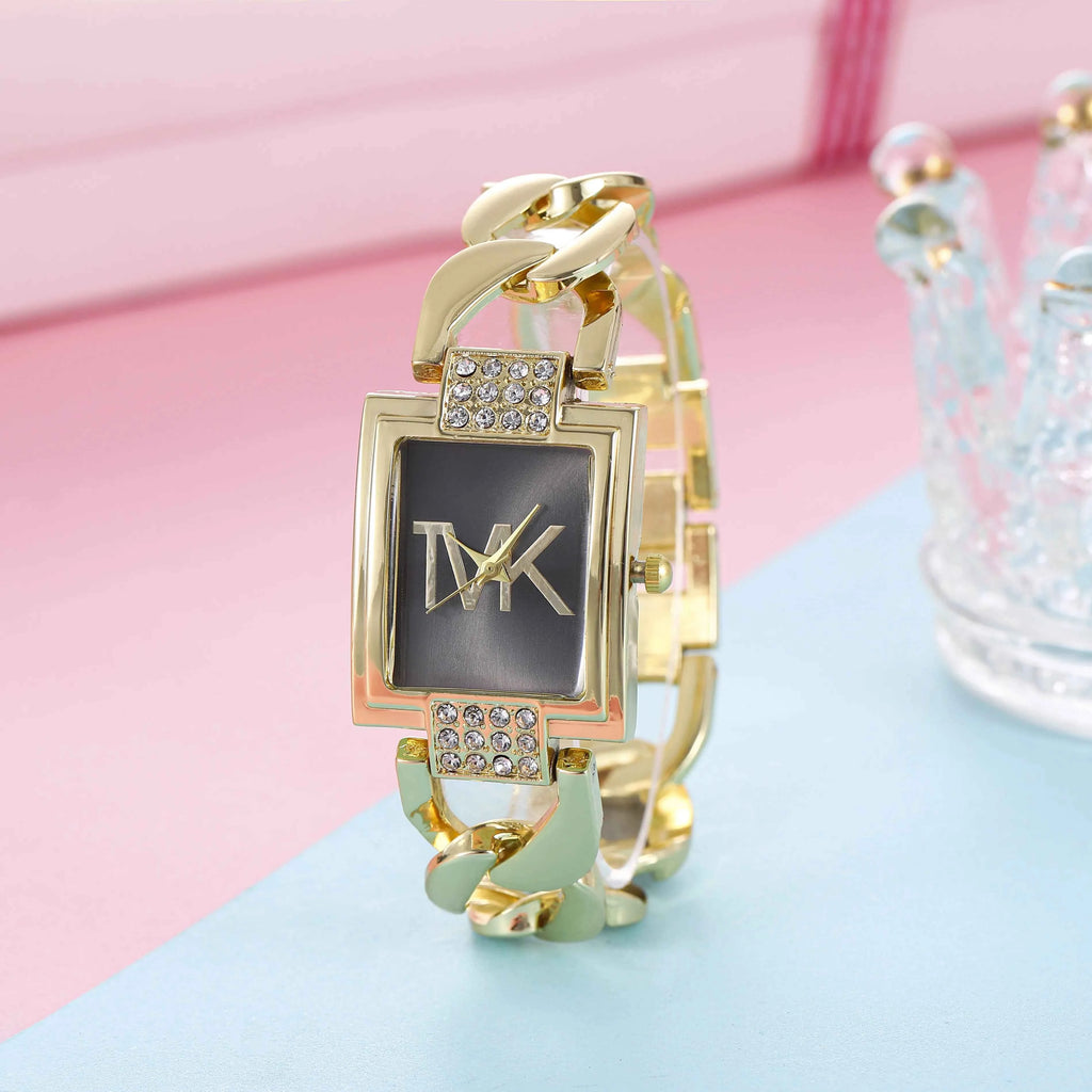 Elegant Women's Square Quartz Watch - Premium Metal Strap Wristwatch