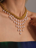 Luxury Golden Chunky Chain Necklace & Pearl Set