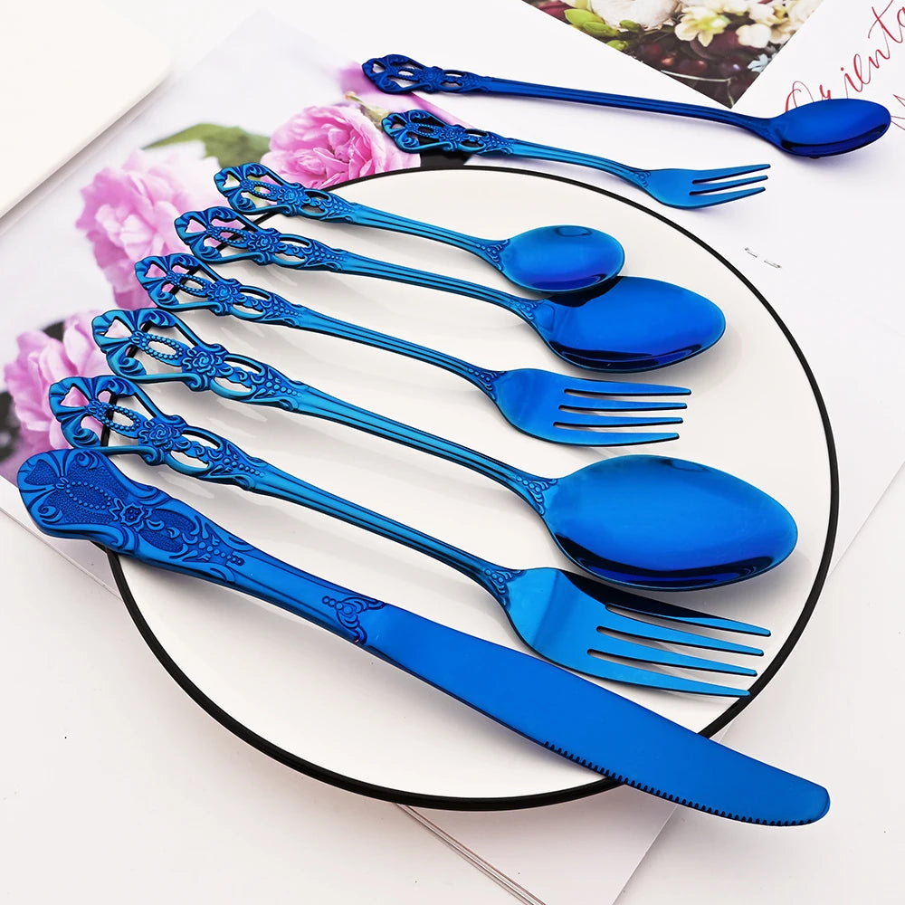 Elegant Rainbow Stainless Steel Flatware Set - Vintage Style