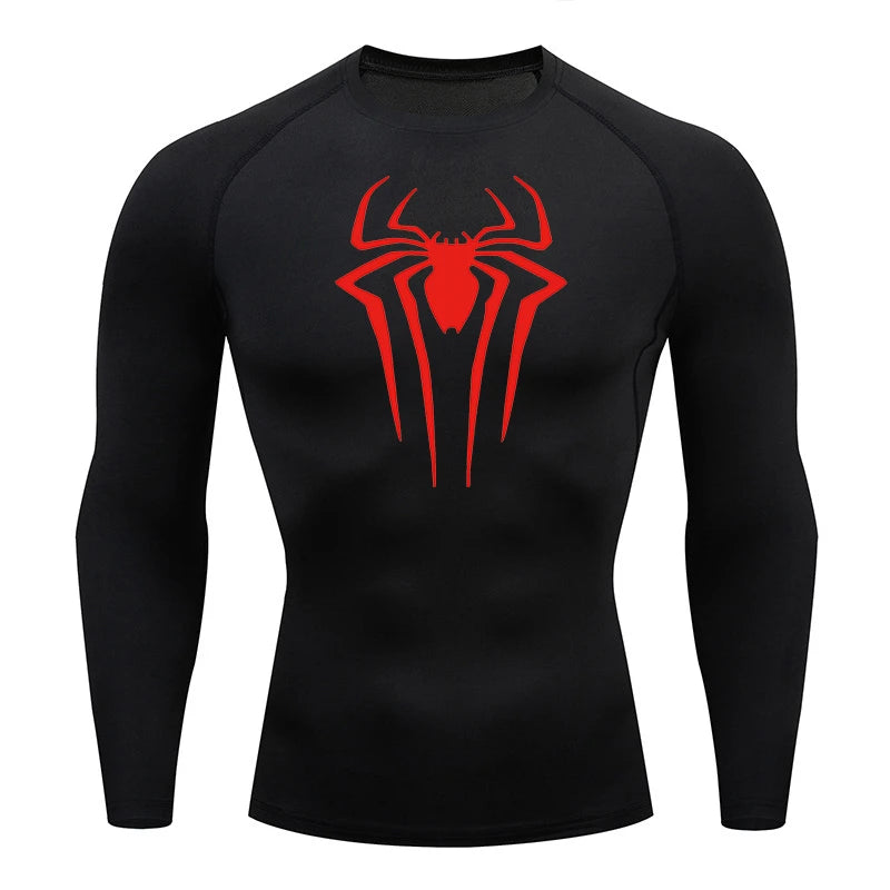 Spider Print Long Sleeve Compression Shirt - Athletic Baselayer