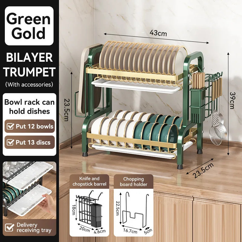 Premium Countertop Dish Drying Rack with Utensil & Spice Holder