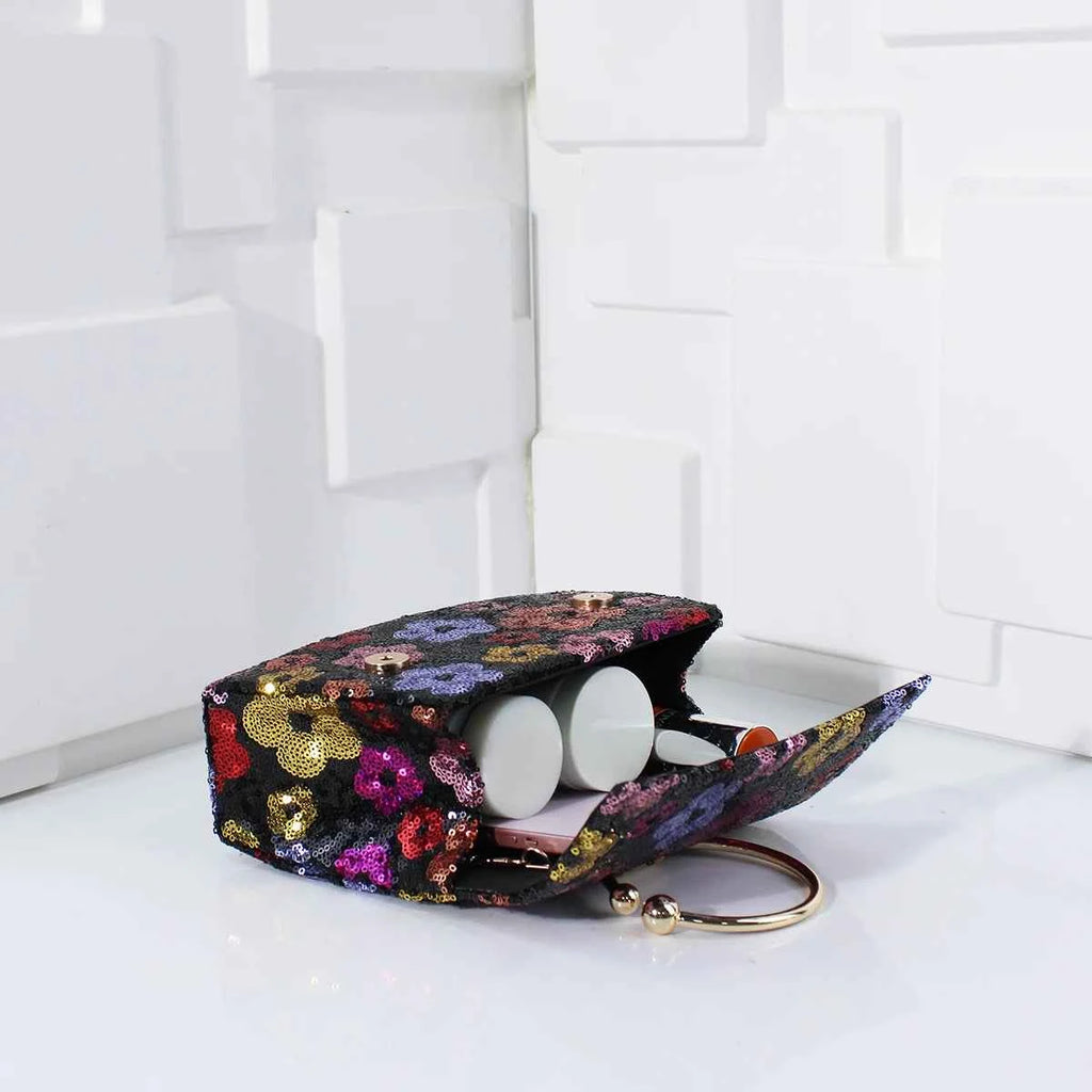 Elegant Sequins Evening Handbag with Floral Design