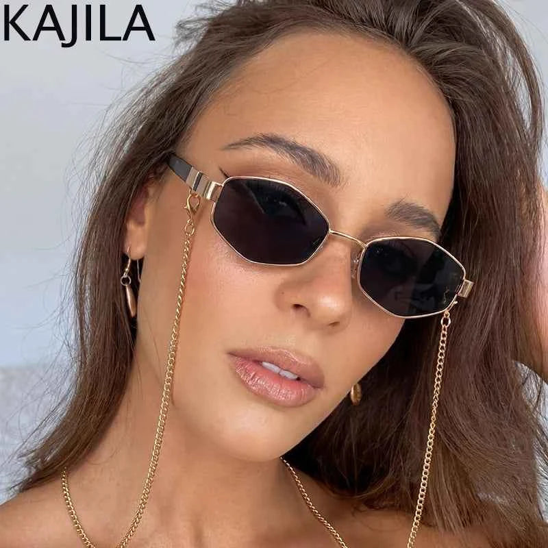 Luxury Hexagon Sunglasses with Chain - Designer Shades