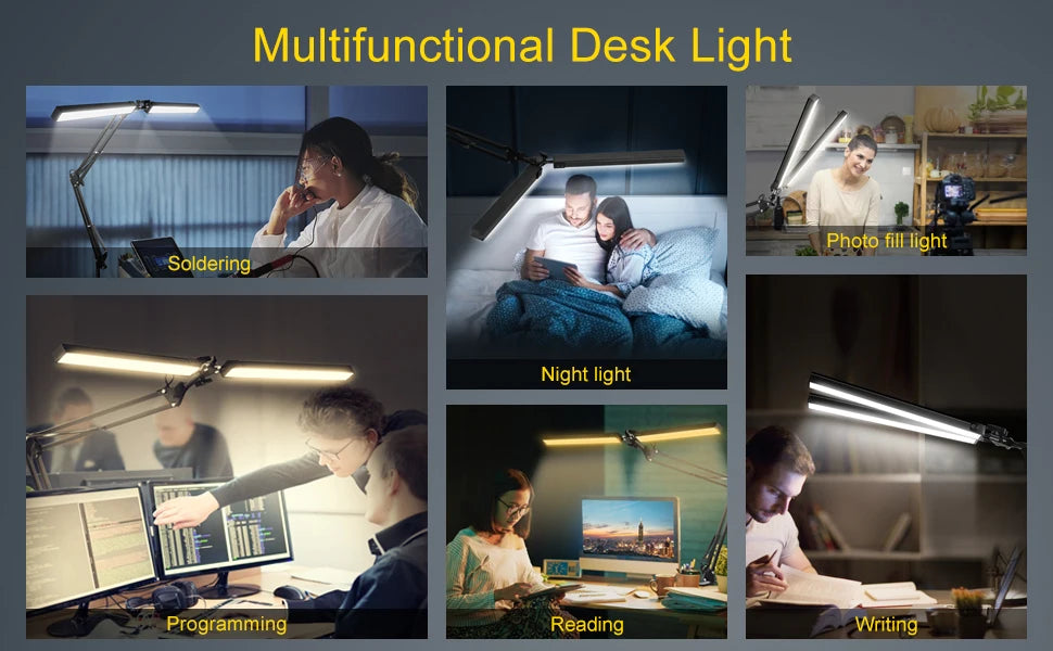 Premium LED Desk Lamp with Clamp - Auto Dimming & Bright