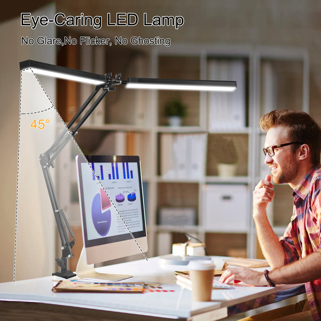 Premium LED Desk Lamp with Clamp - Auto Dimming & Bright