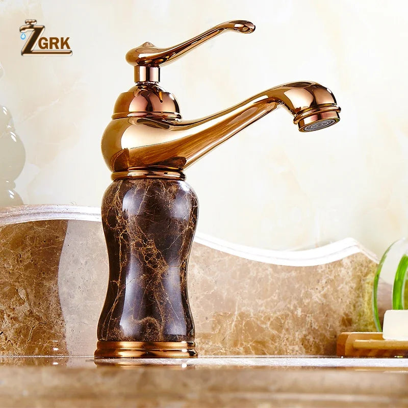Elegant Gold Bathroom Faucet - Coffee Marble Mixer Tap