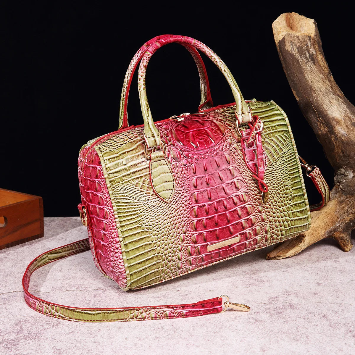 Elegant Crocodile Pattern Boston Bag