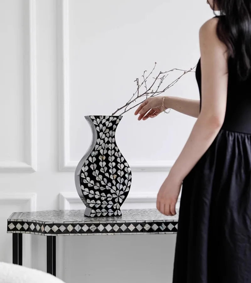 Premium Modern Aesthetic Vase - Hand-Painted Wood Centerpiece