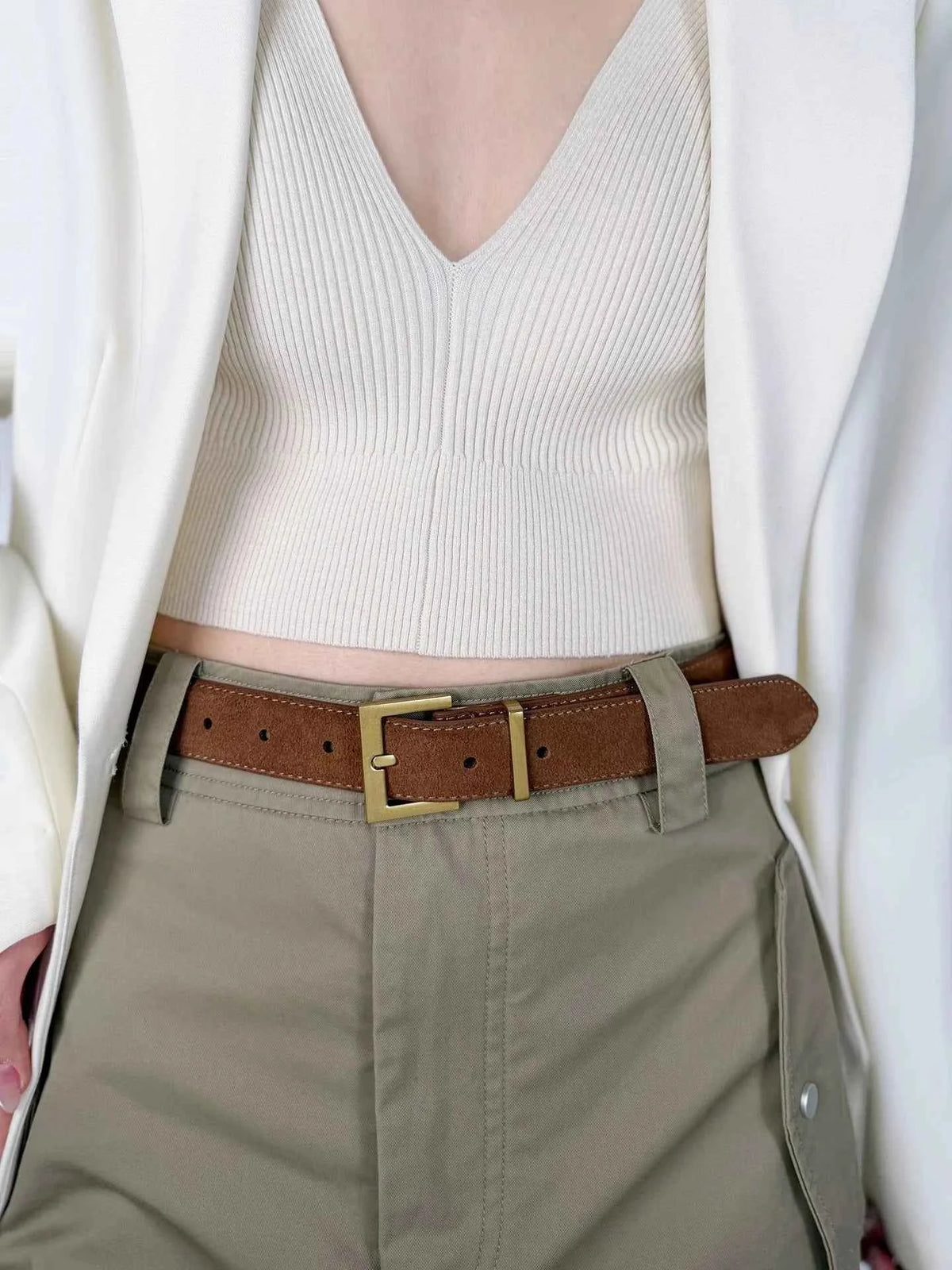 Luxury Cowhide Leather Belt - Adjustable Square Buckle