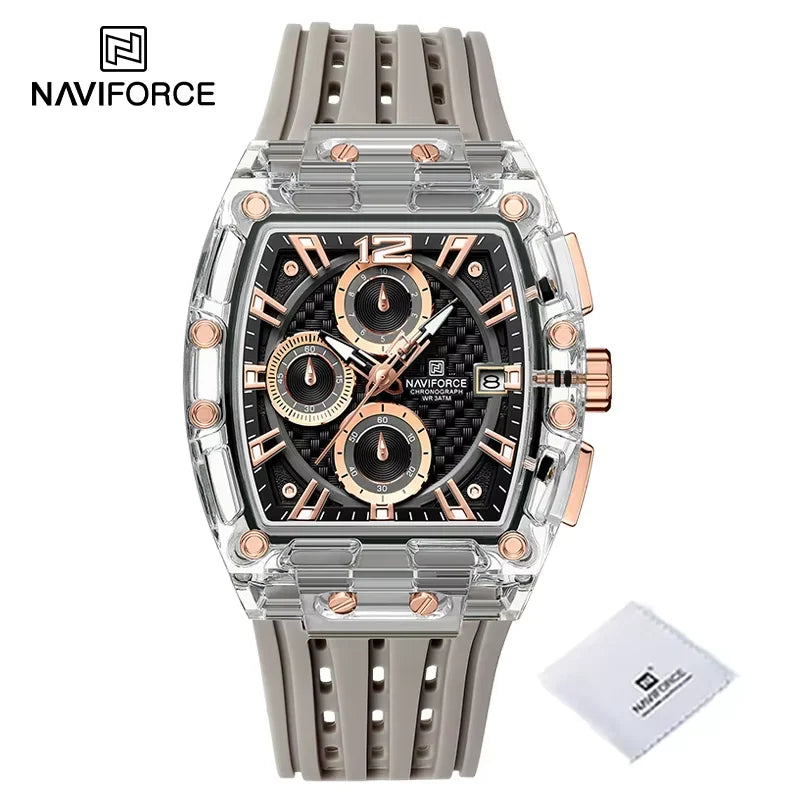 New NAVIFORCE Men's Quartz Multifunction Watches Fashion Sports Chronograph 5ATM Waterproof Silicone Band Casual Man Wrist Watch - Tulique