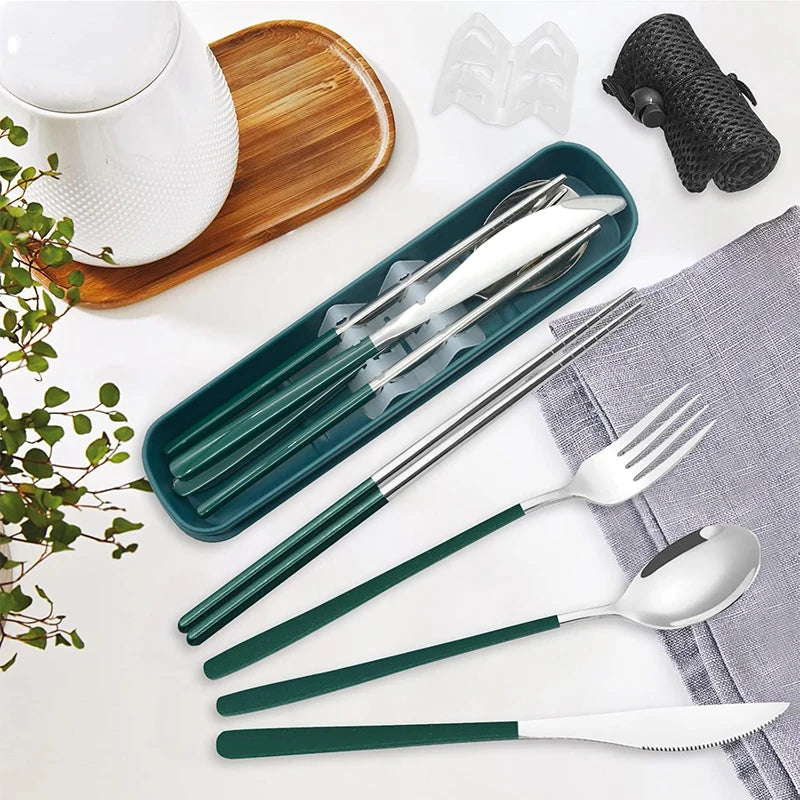 Premium Portable Flatware Set - Travel Utensil Kit with Case