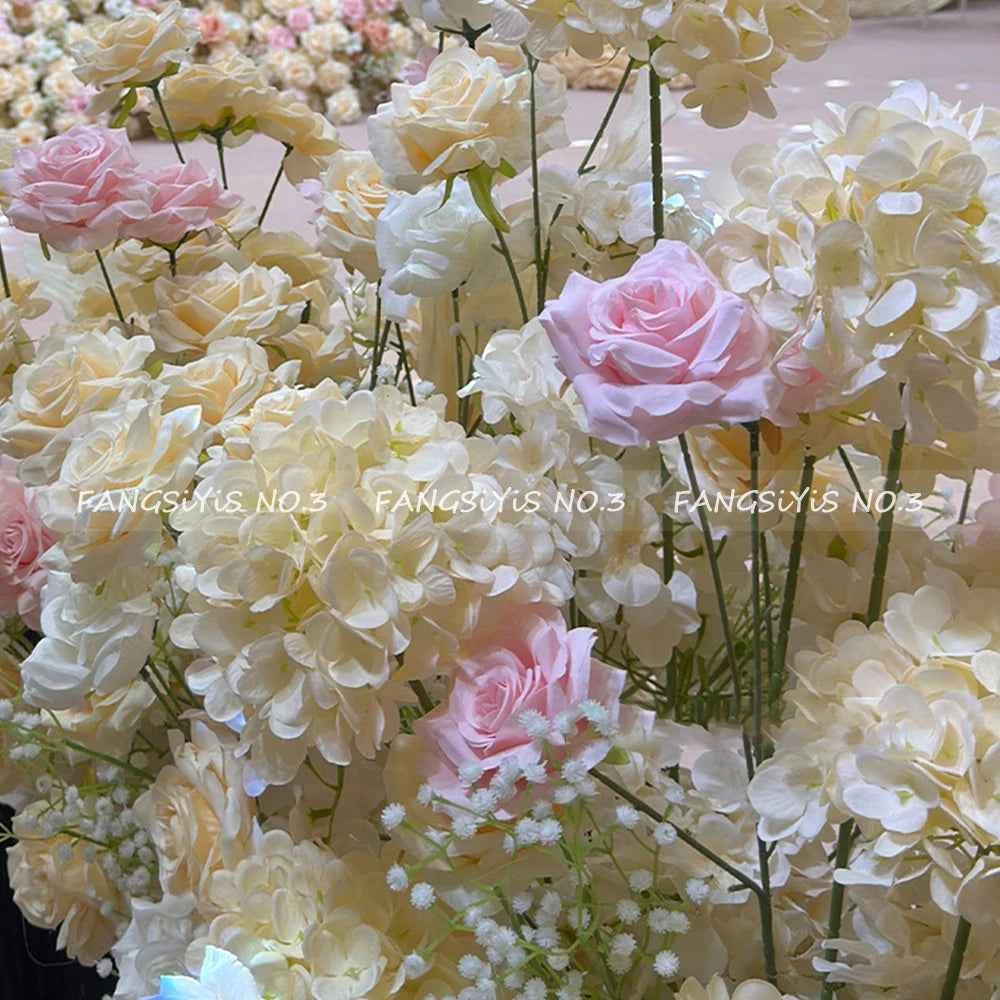 Luxury Champagne Pink Artificial Flower Row for Wedding Backdrop