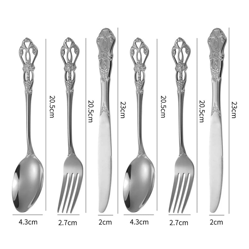 Elegant European Relief Flatware Set - Stainless Steel Tableware