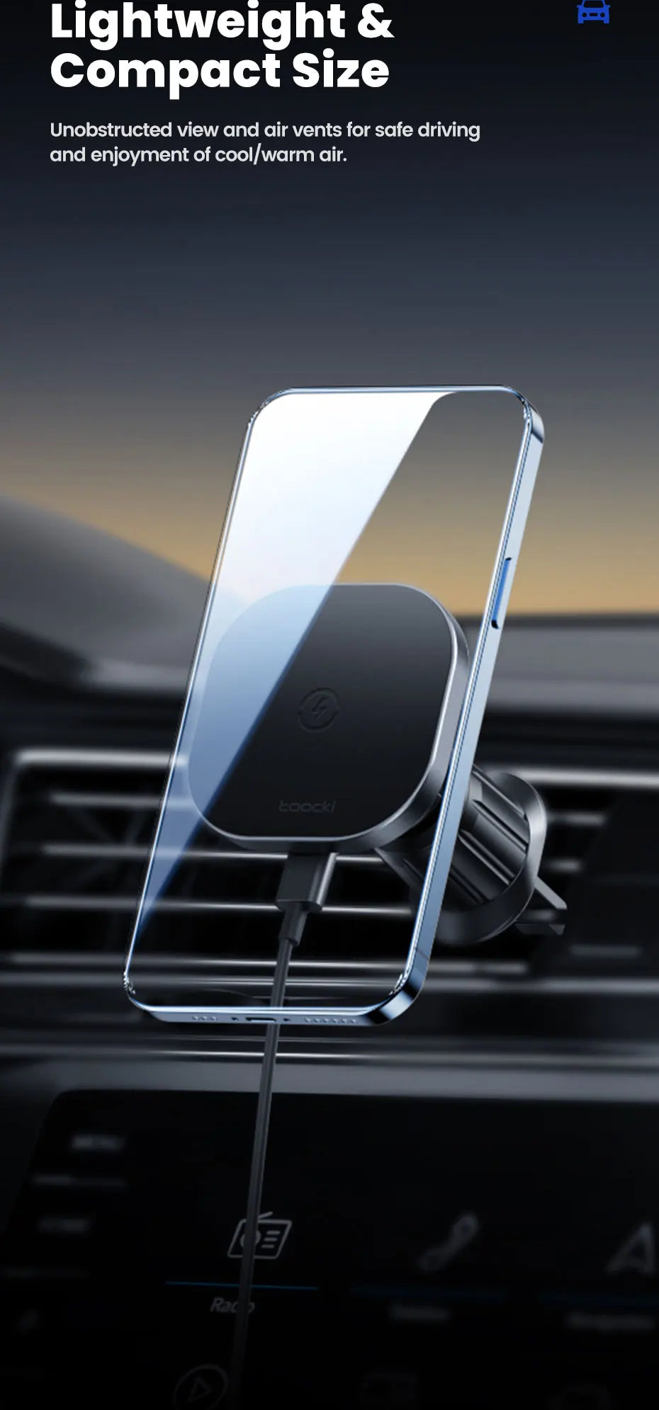 Premium Magnetic Wireless Car Charger - 15W Fast Charging 360° Rotation