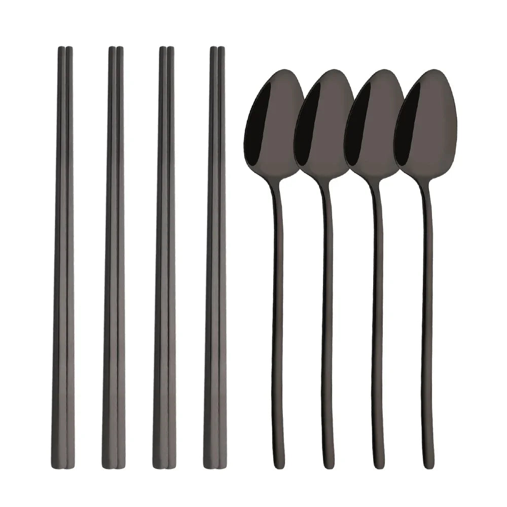 Premium Luxury Stainless Steel Cutlery Set - 8-Piece Korean Dinnerware
