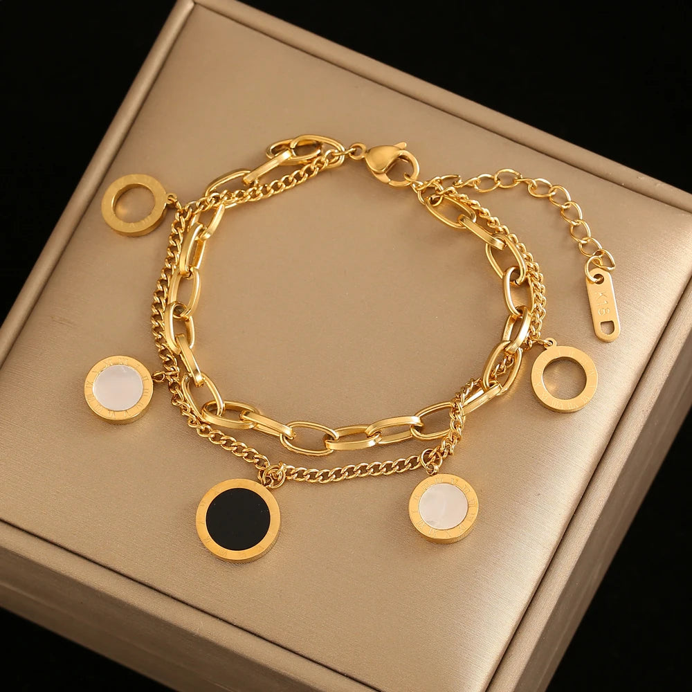 Elegant Roman Numeral Bracelet - Gold Stainless Steel Charm