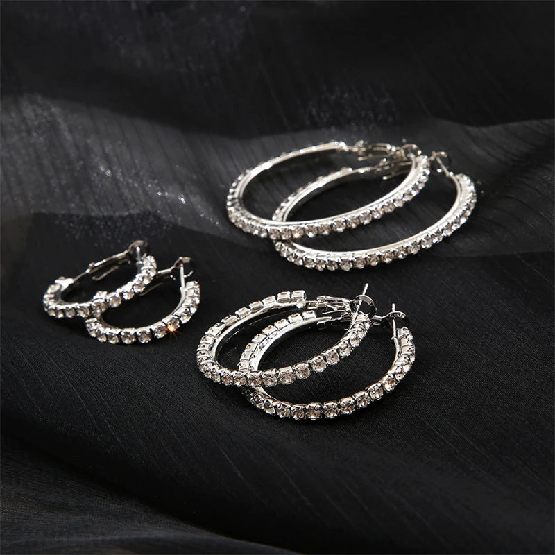Luxury Rhinestone Hoop Earrings - Sparkling Gold Circle Design