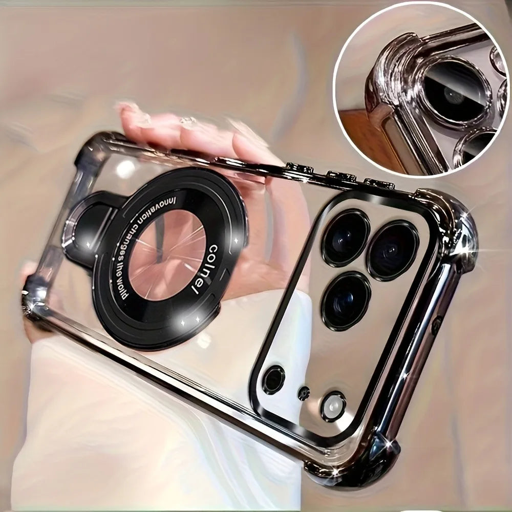Luxury Plating Magnetic Phone Case with Ring Holder Stand