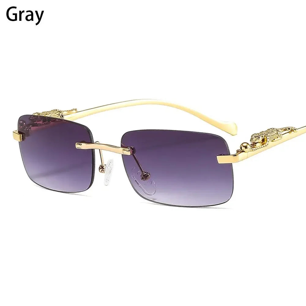 Luxury Rimless Square Sunglasses - Designer Metal Leopard Shade